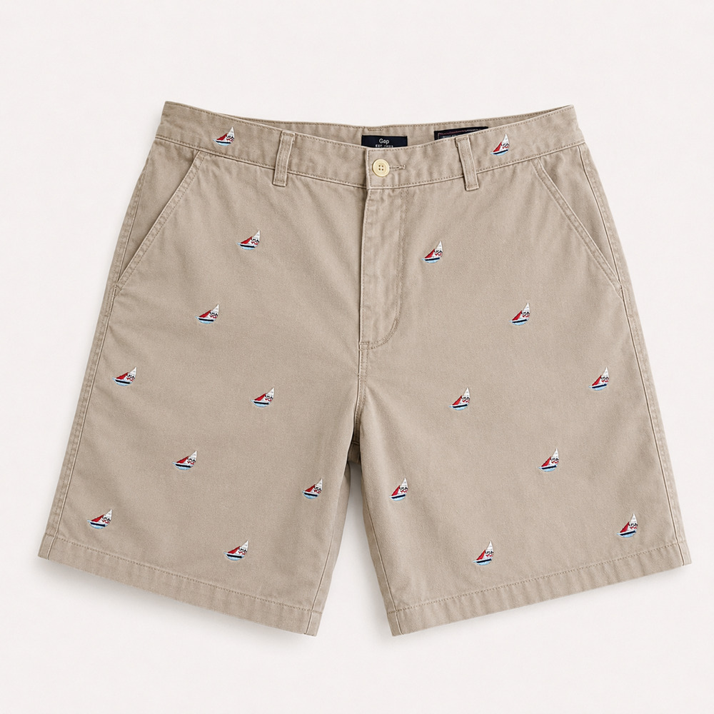Vineyard Vines Mens Club Short Khaki Embroidered Sailboat Chino Nautical 36
